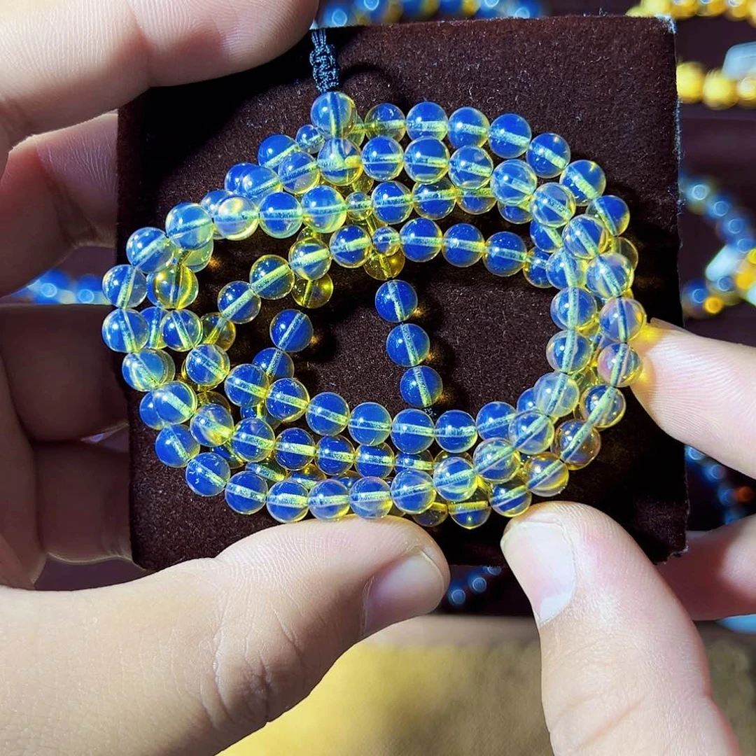 蓝珀珠宝奇石未镶嵌6mm墨西哥蓝珀毕业色蓝度108项链