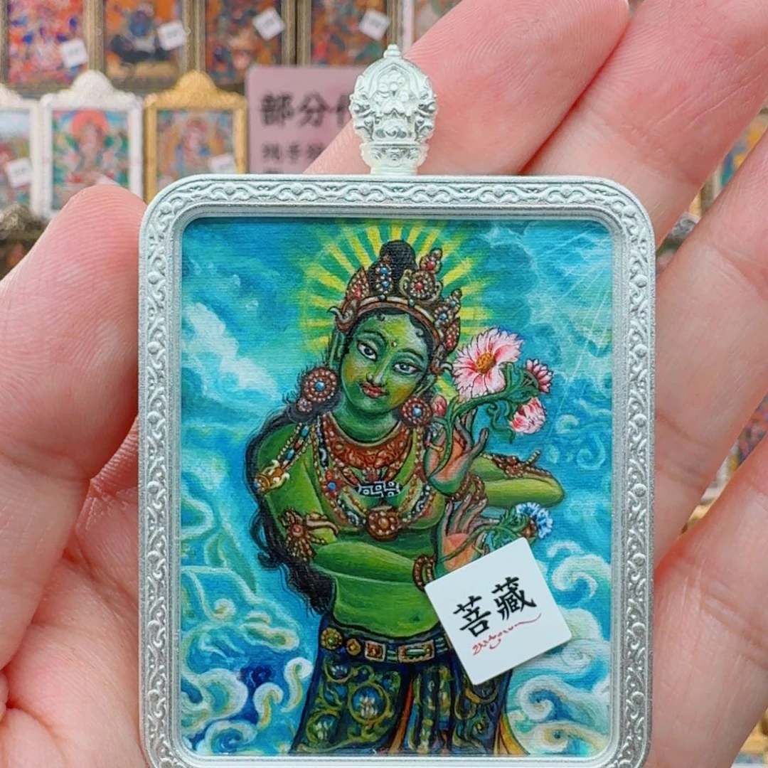 吊坠绿度母 纽瓦力 热贡女画师