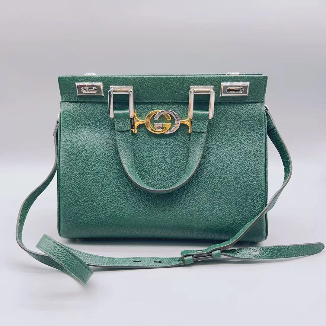 95新 GUCCI/古驰  墨绿色手提包 1662 3933
