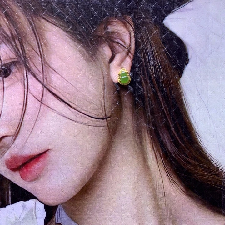 和田玉银S925镶嵌耳饰