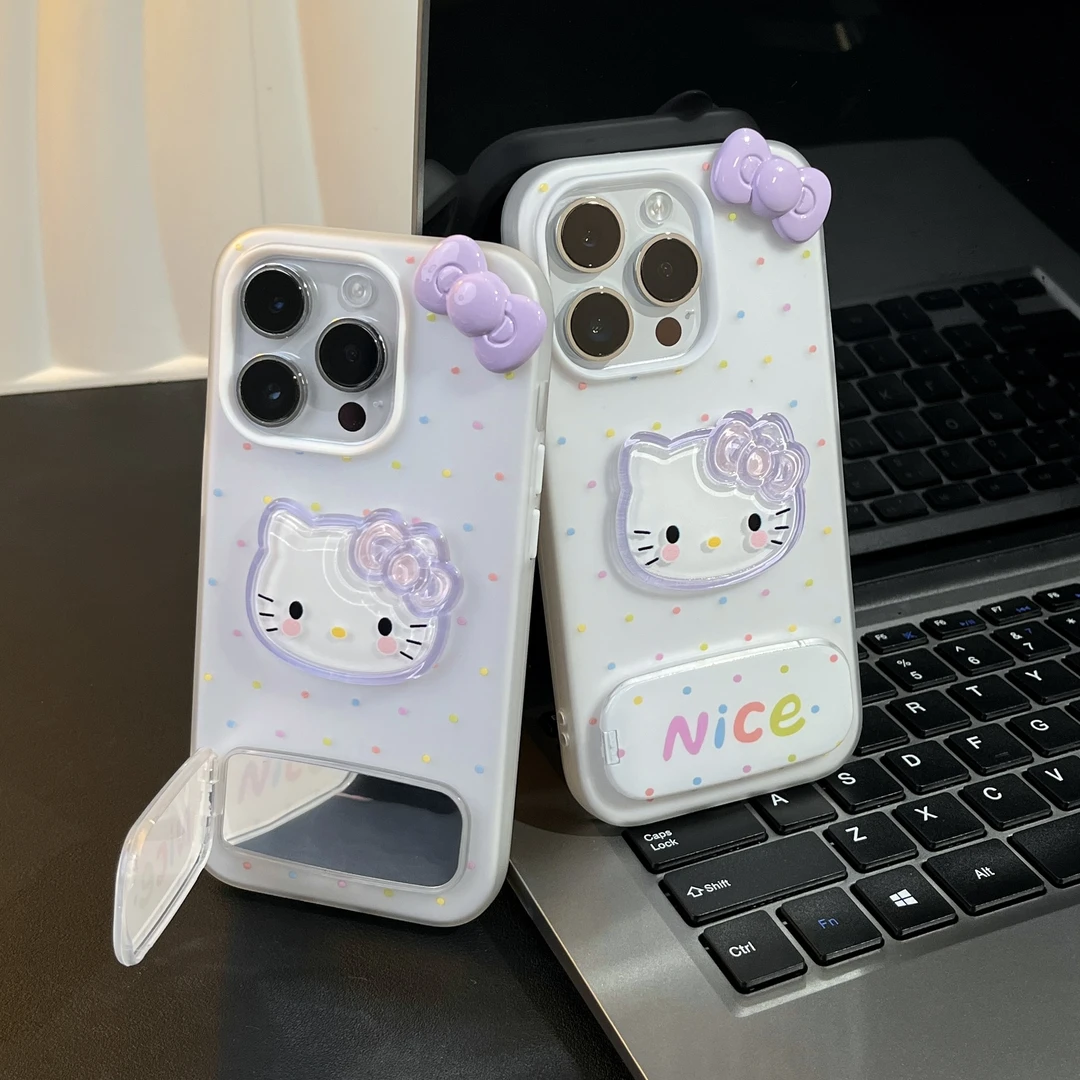 小清新彩色波点KT猫适用苹果13/16肤感手机壳华为vivoppo小米15女