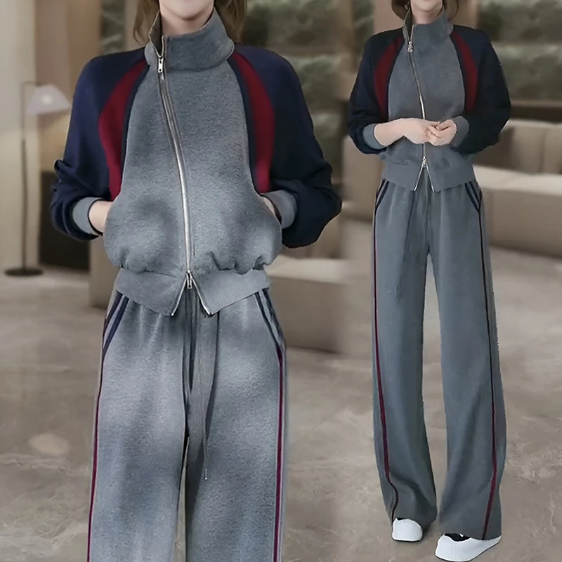 休闲时尚套装女士显瘦穿搭一整套春秋新款洋气运动服阔腿裤两件套