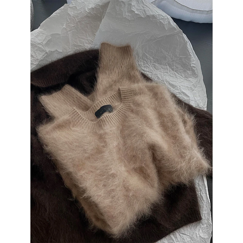 牛X货 巨炸裂！韩系咖色软糯圆领套头毛衣女秋冬外穿加厚针织衫上