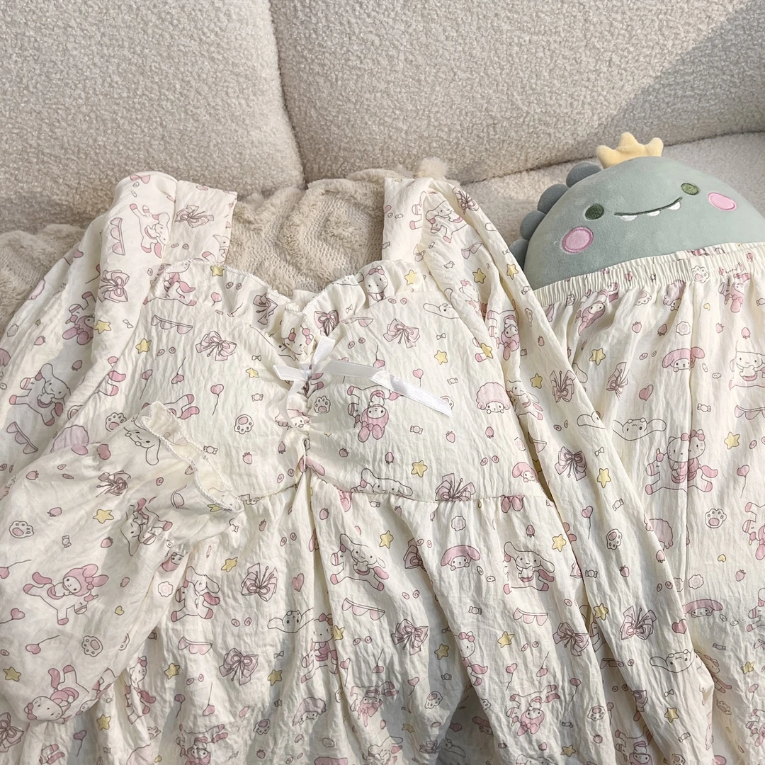 软乎乎新款云朵棉睡衣女自带胸垫长袖长裤高颜值方领家居服两件套