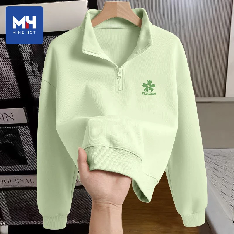 唐狮集团MH短款卫衣女春秋潮流半拉链设计感精致百搭外套品质女装