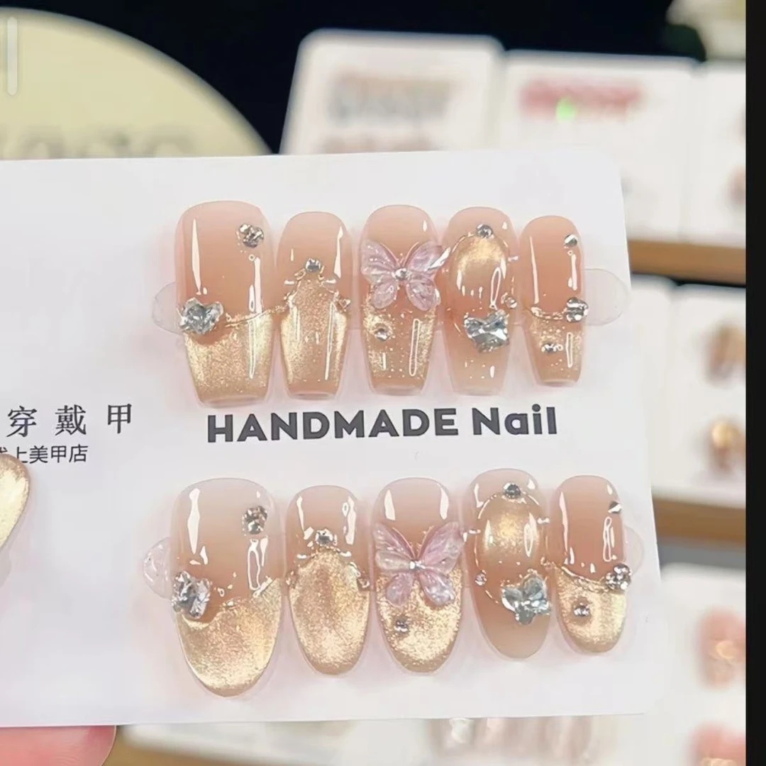 【浮光蝶影】纯手工穿戴甲美甲贴片可拆卸指甲贴片10片装