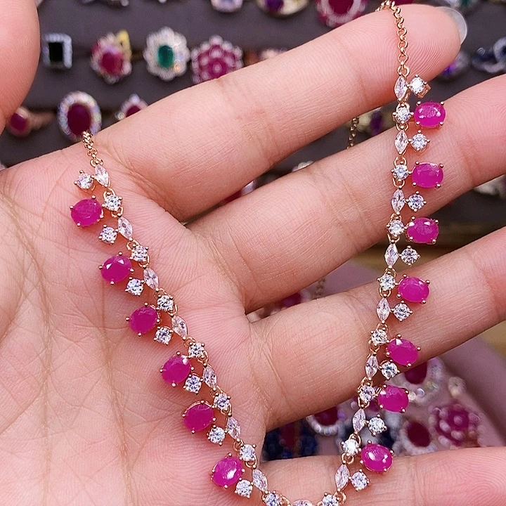 银S925镶嵌颈饰红宝石