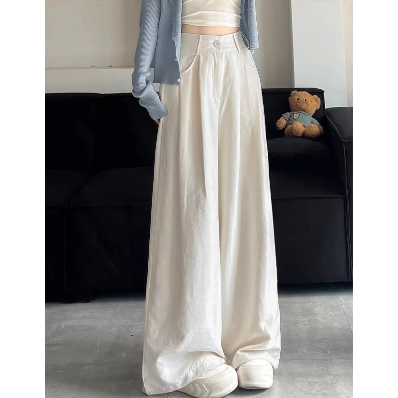 冰丝山本裤女夏季新款肌理垂感宽松休闲小个子阔腿奶芙西装裤Z577