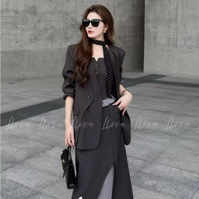 职场高品质时尚套装轻熟风休闲风INS风长款洋气气质法式三件套裙