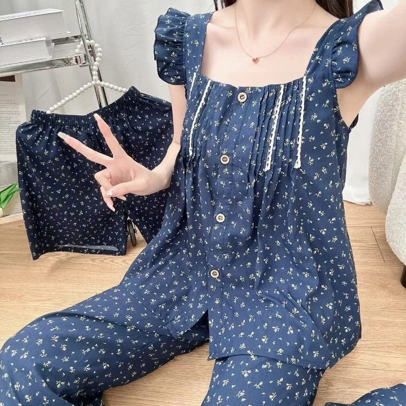 2025年春夏季新款高端三件套装休闲甜美时尚宽松可外穿睡衣女士