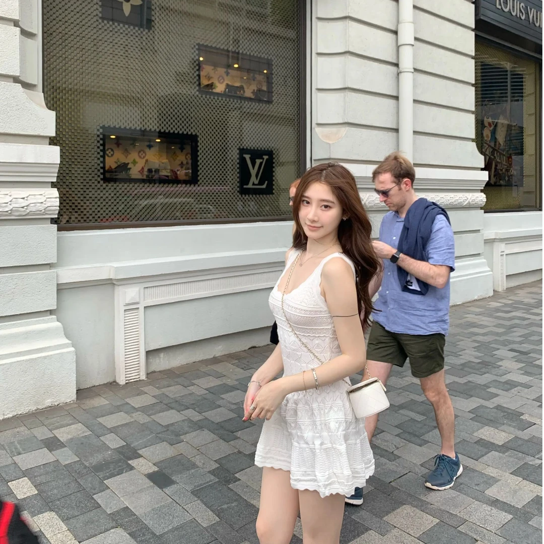 ke7en 清纯小白花 4种针法收藏级针织显腰身分段连衣裙