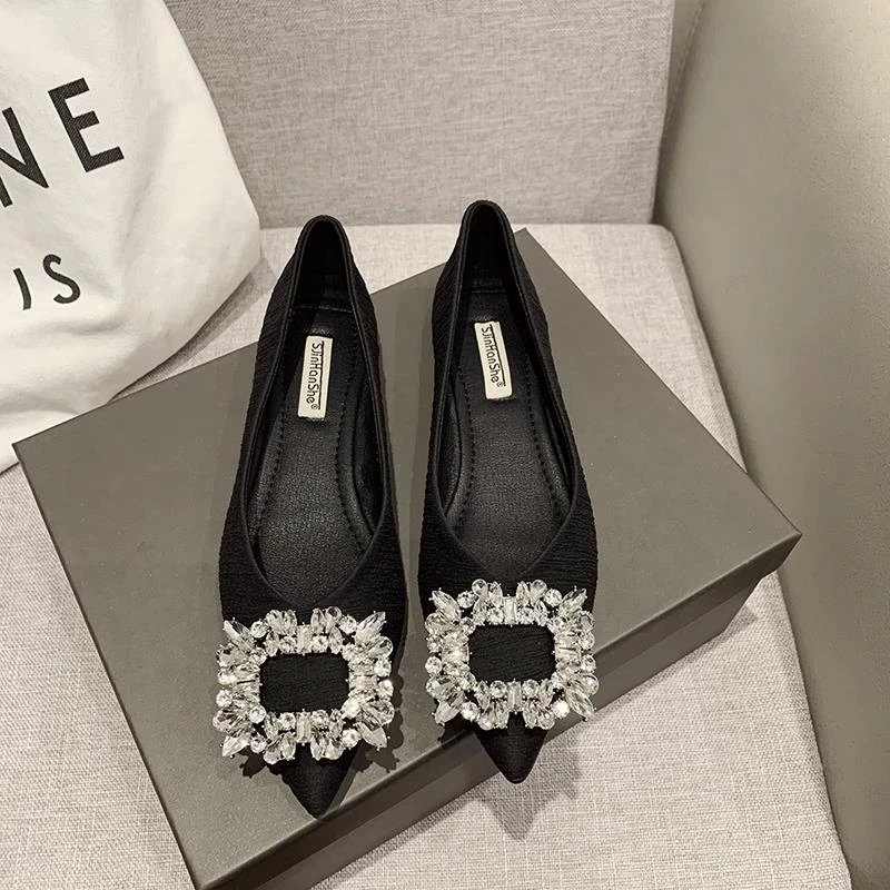 平底单鞋女年新款韩版水钻扣套脚女鞋浅口一脚蹬百搭鞋子女