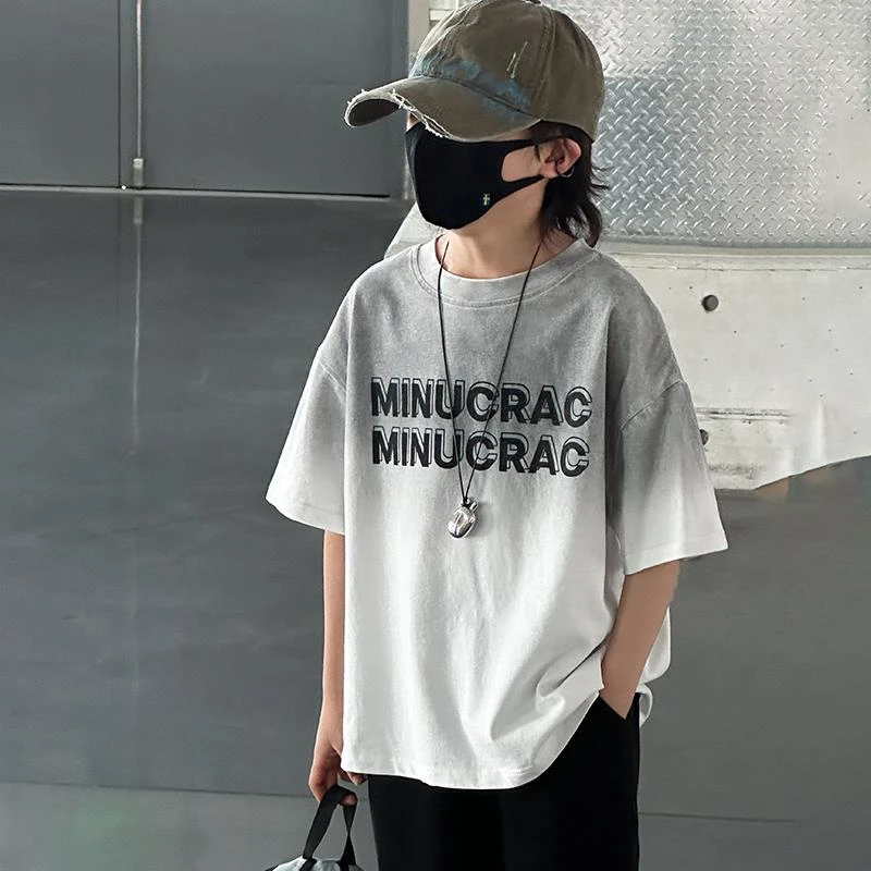 男童渐变短袖t恤夏季2025新款儿童夏装半袖中大童夏款宽松上衣潮T