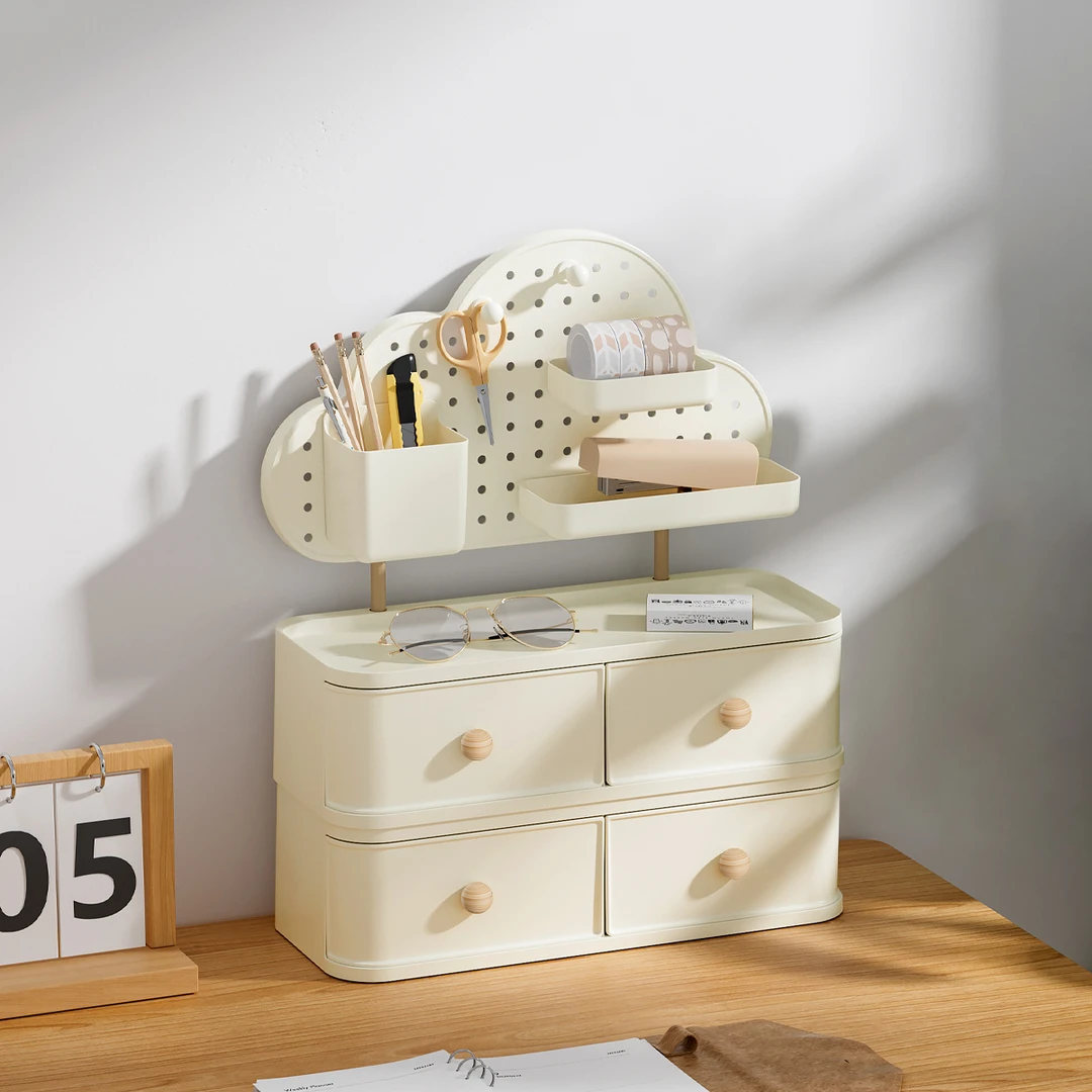 桌面洞洞板置物架抽屉式收纳盒学生书桌文具收纳架办公室工位好物