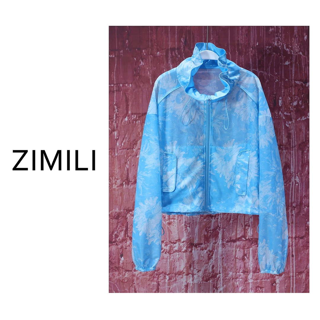 【亮哥女装】2025夏轻薄透气冰凉晴空蓝太阳花水印防晒外套7606