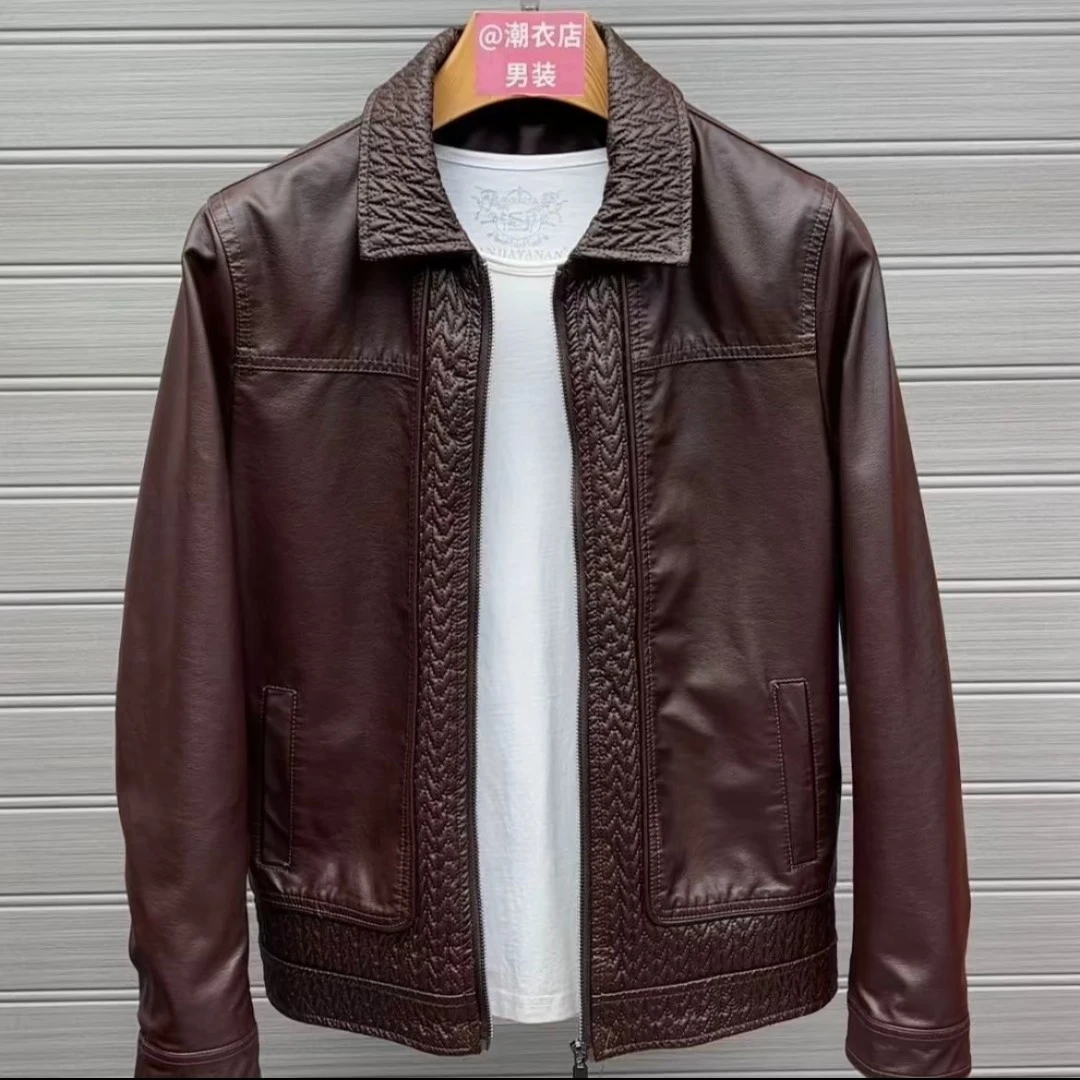 C-96春季男士新款高品质休闲时尚减龄翻领长袖夹克外套短款纯色