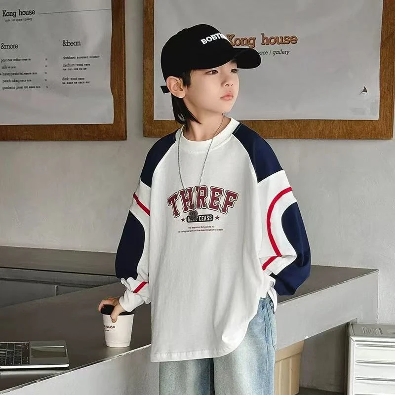 男童长袖t恤春秋款2025新款痞帅儿童装休闲运动纯棉上衣大童春装T