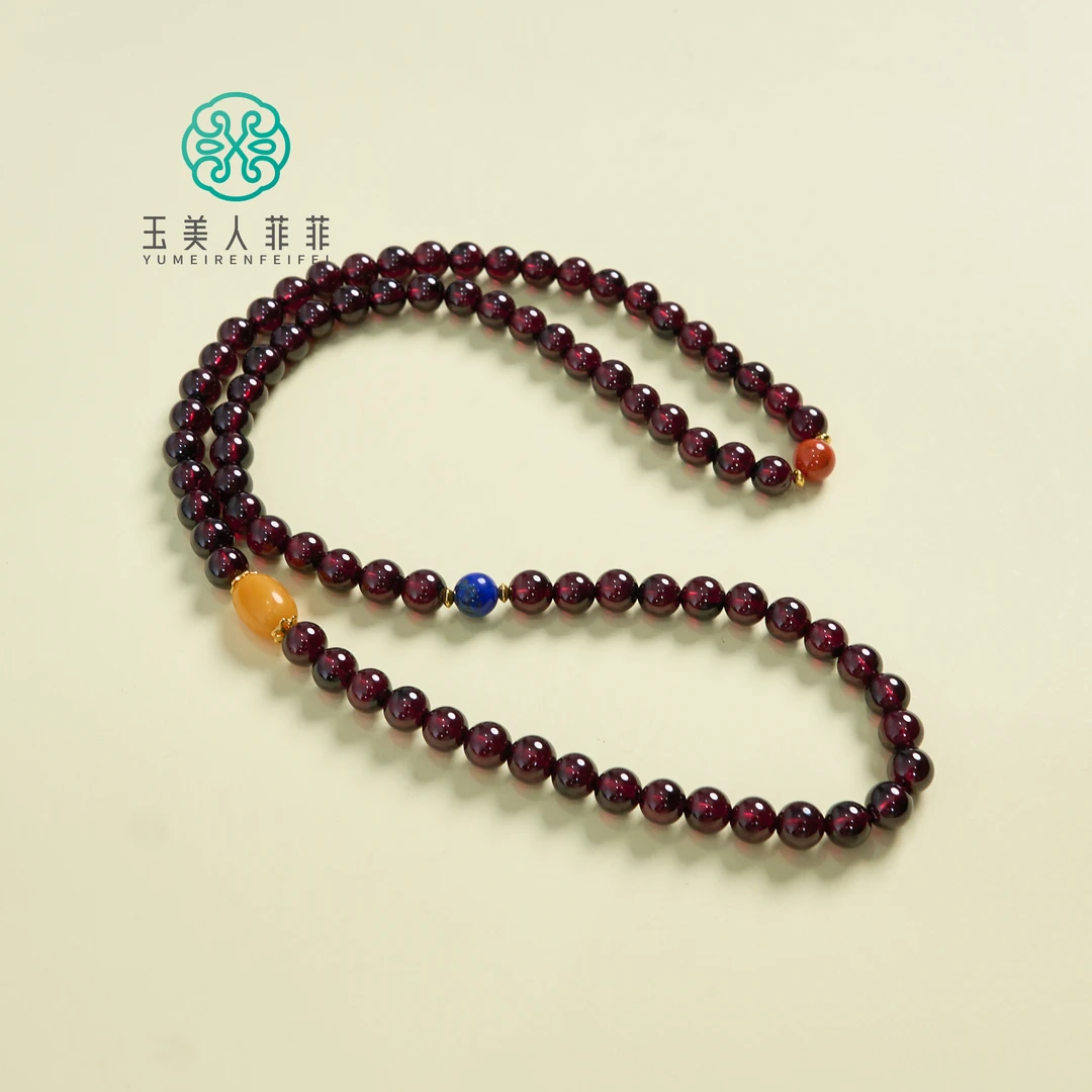 石惑珠宝*#石榴石三圈手串-圆珠约6mm+多样性发一
