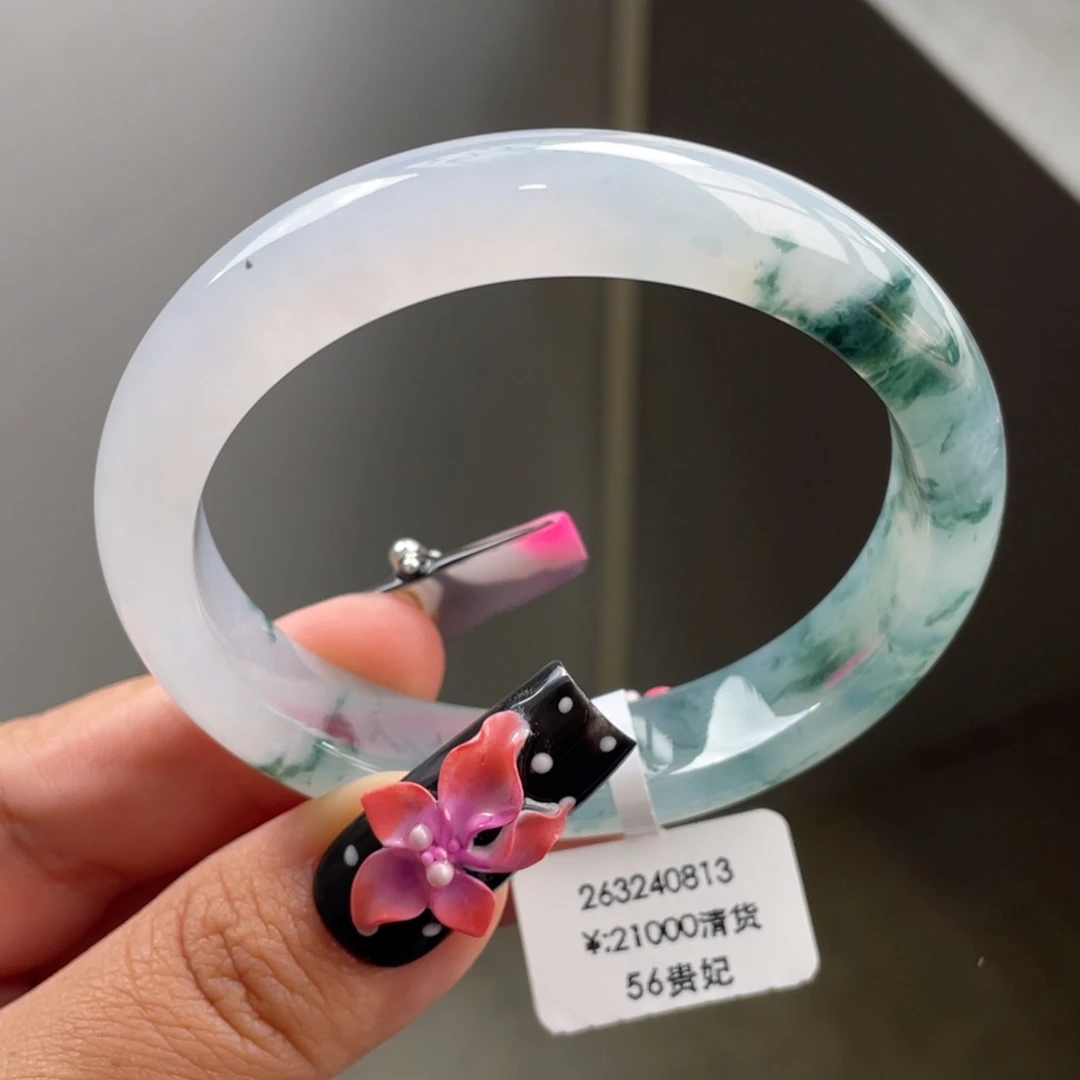 未镶嵌手镯翡翠回流）冰飘花贵妃手镯，强烈推荐