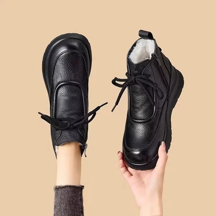 时尚百搭户外保暖雪地靴女秋冬新款圆头加绒棉鞋妈妈鞋厚底马丁靴