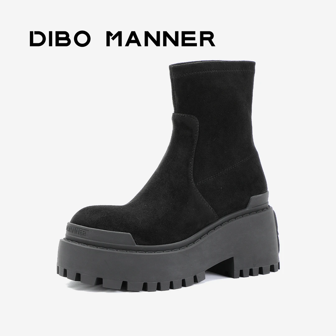 DIBO MANNER 重力印记系列 黑色圆头秋冬女弹力时装靴254H08