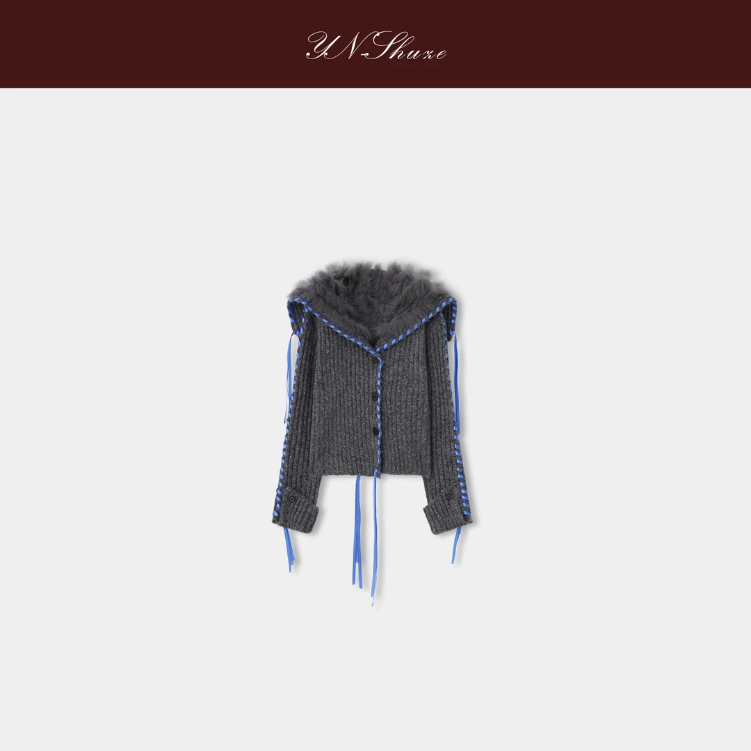 YN-SHUZE【狐织】设计师开衫款狐狸皮毛针织衫外套SZ-YNB-133-710