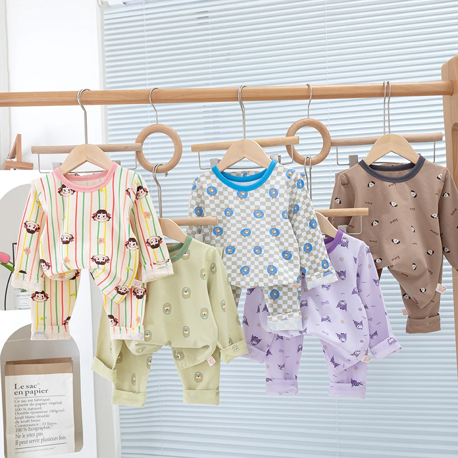 儿童春秋莱卡家居服套装男童女童无骨纯棉内衣套装中大童秋衣秋裤