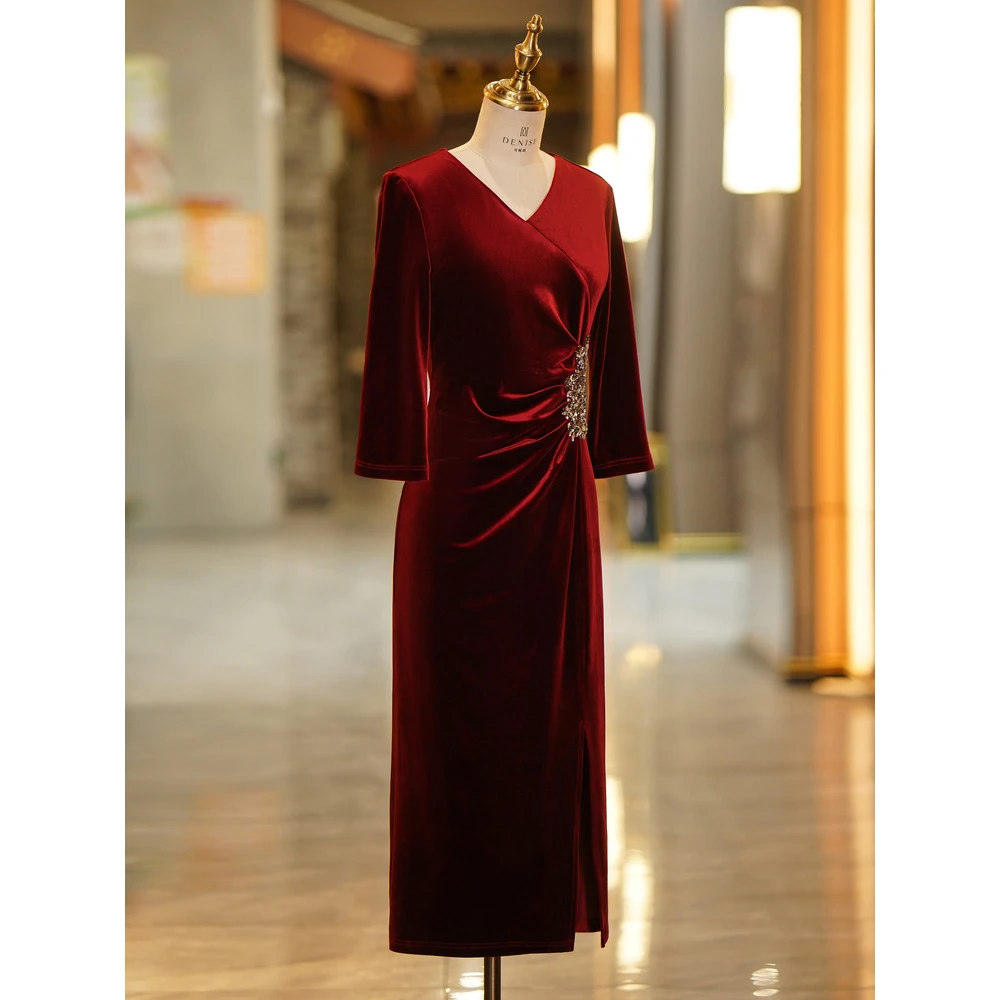 喜婆婆婚宴装礼服2023夏季新款妈妈装时尚优雅高贵气质修身连衣裙