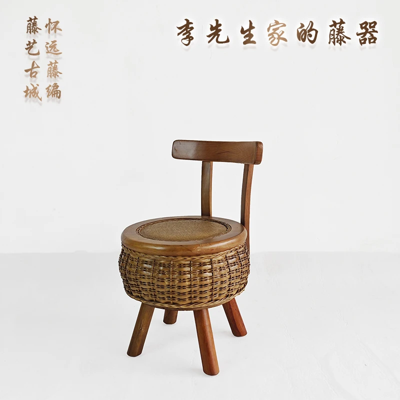 天然藤编鼓凳转转椅换鞋凳田园小坐墩阳台庭院小凳子创意纯手工