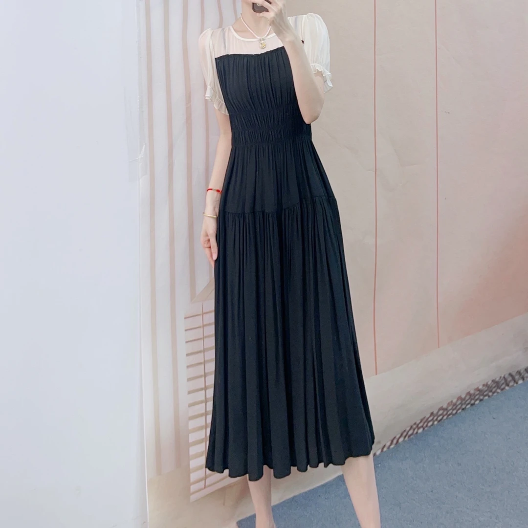 999拼接假两件显瘦垂感短袖中长连衣裙C2