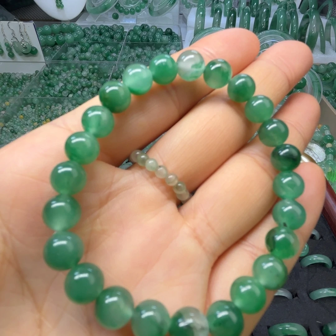石英质玉（非洲翠）未镶嵌戒指  珠子  手镯卡7冰绿手串