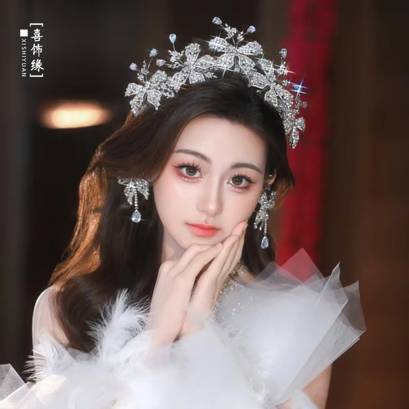 新娘重工婚纱皇冠奢华高级锆石蝴蝶王冠结婚礼服百搭头饰20241225