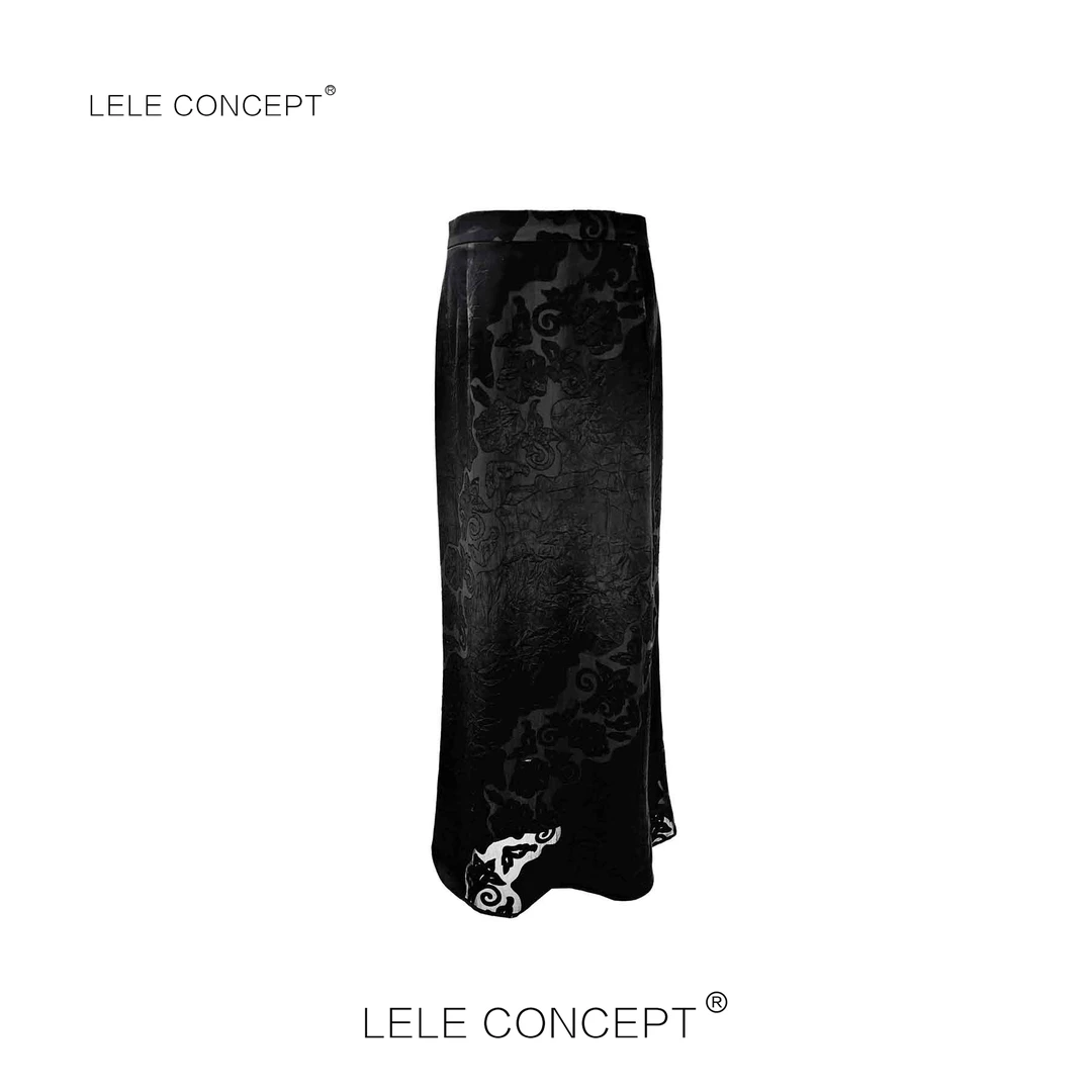 LELE CONCEPT丨「夭夭」优雅女人味压花两色半裙Q0483