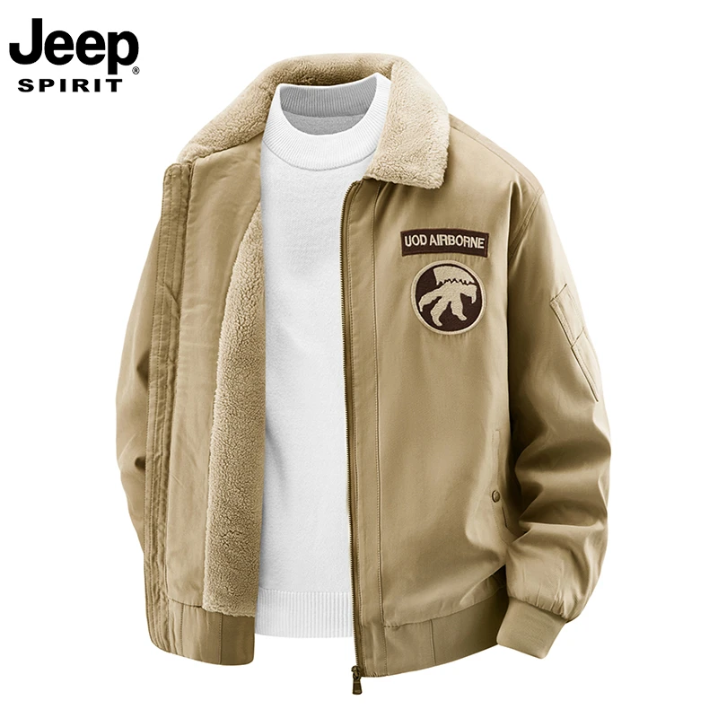 JEEPSPIRIT吉普冬季加绒加厚夹克男美式工装羊羔毛领外套保暖棉衣