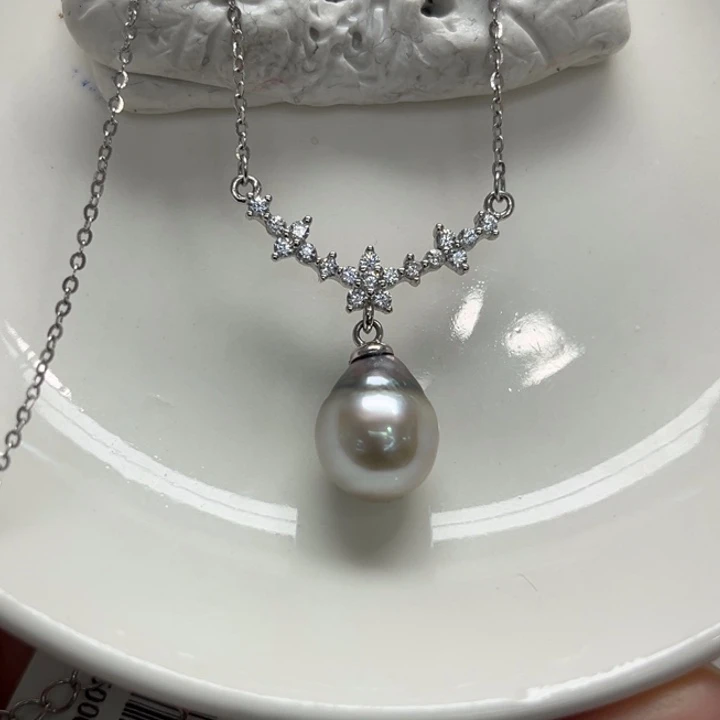 银S925镶嵌套链海水珍珠大溪地9-10m 60号