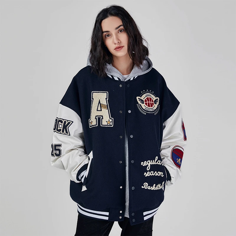 【宋松专属】潮牌毛巾绣美式字母棒球服街头夹棉加厚夹克外套