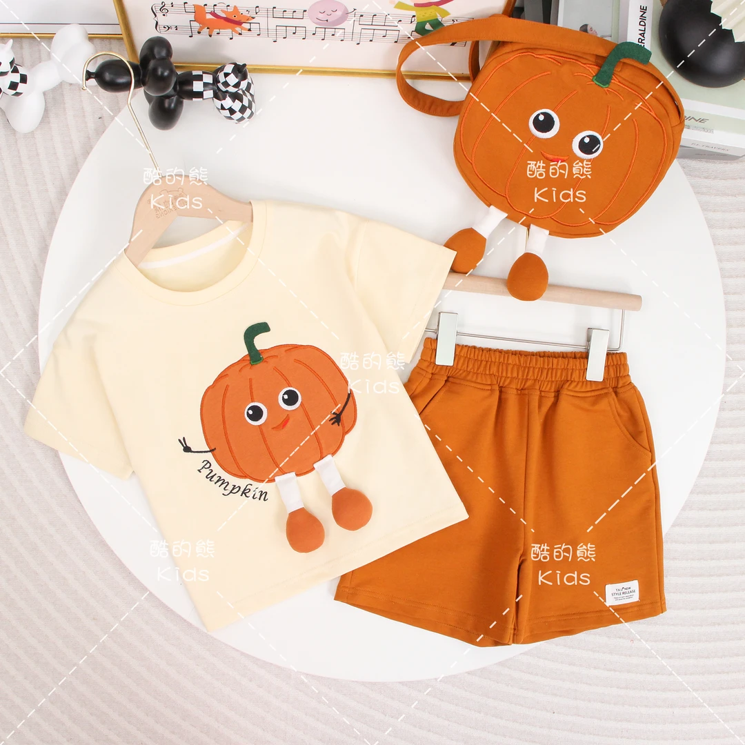 儿童夏季卡通风套装2025男童女童韩版洋气圆领上衣两件套D2S1-655