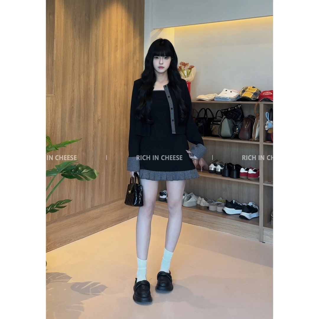 RICHINCHEESE 耀黑女王【系列合集】 拼接格子开衫收腰吊带裙套装