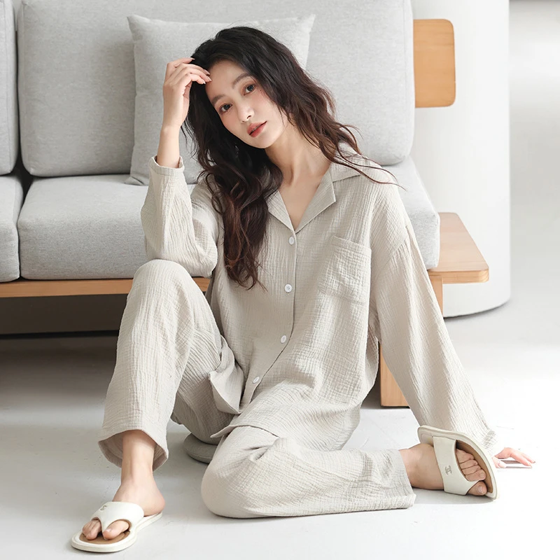 维多利亚轻奢品质～！双层婴儿棉纱睡衣女款2025新款春秋冬季简纯素