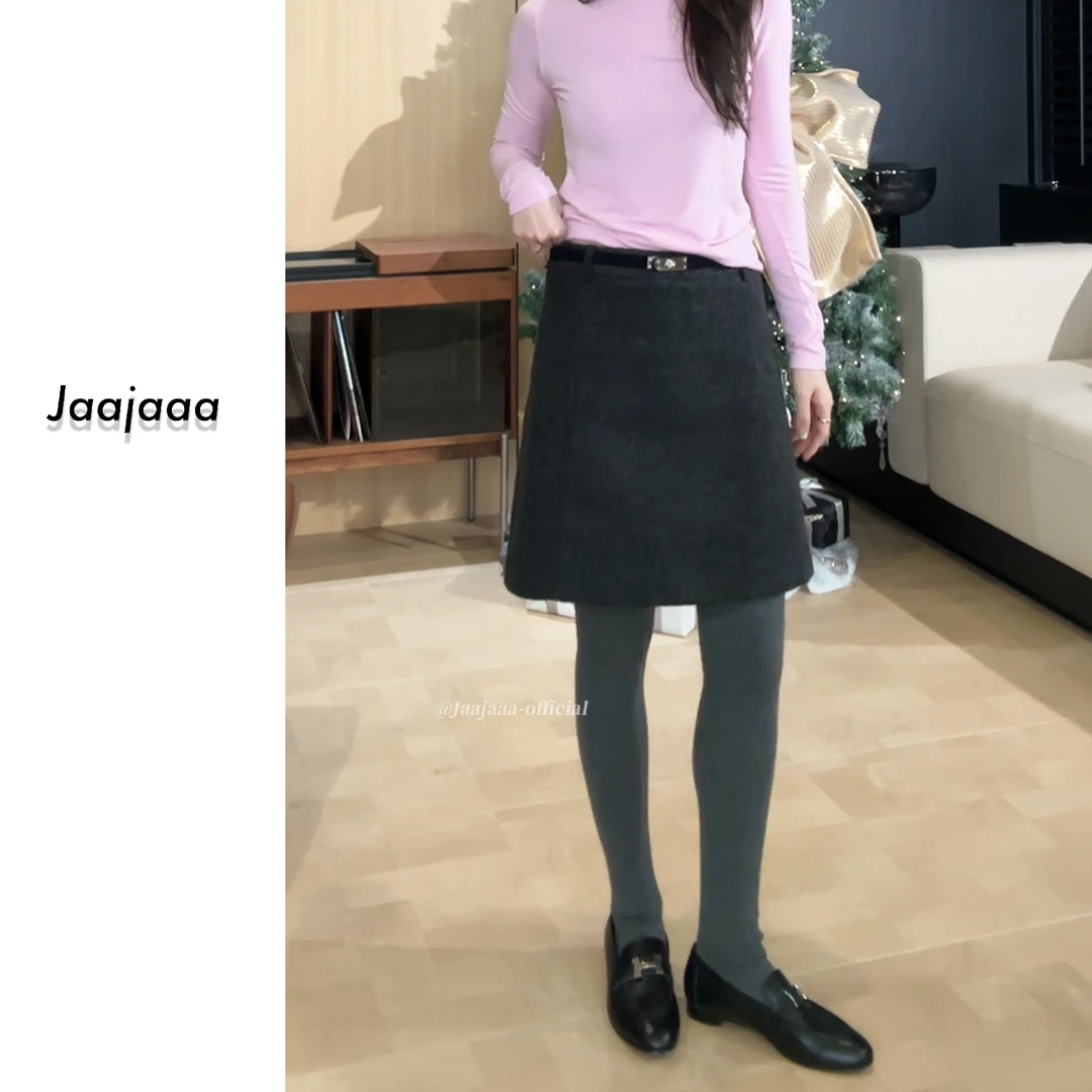 Jaajaaa巴黎绮梦  冬季高腰老钱风做旧复古百搭毛呢半裙/HCHG