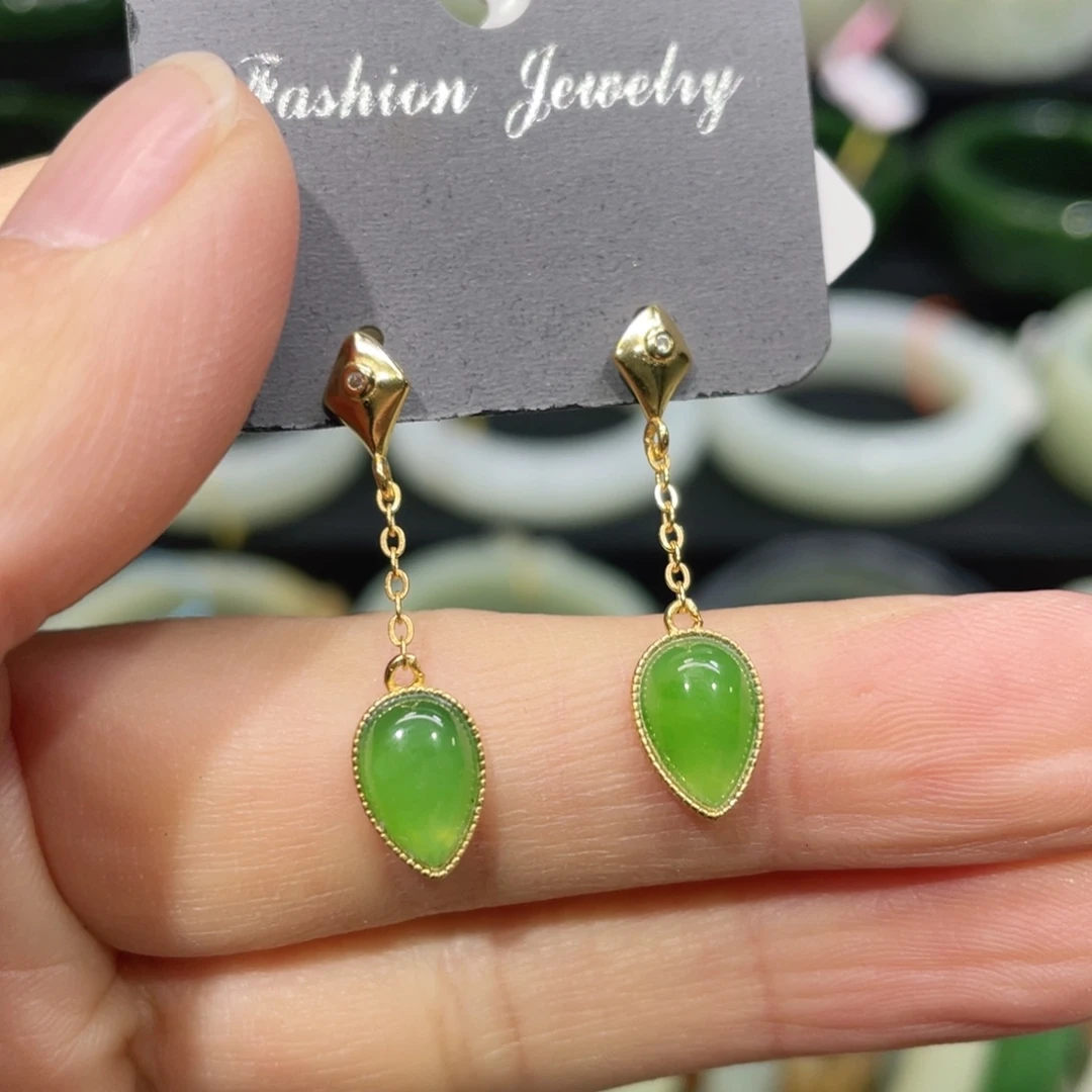 银S925镶嵌和田玉耳饰