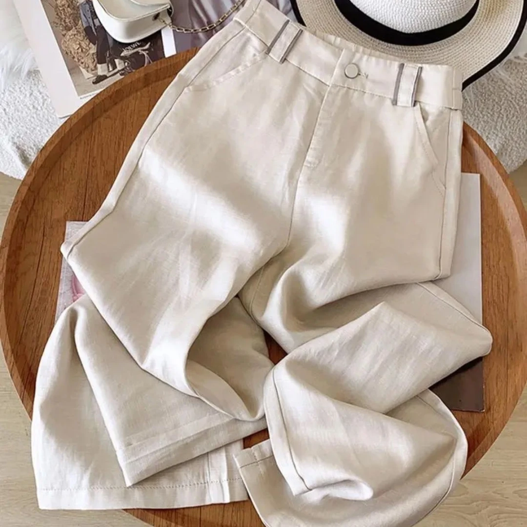 天丝亚麻直筒裤女2025夏季薄款高腰显瘦百搭垂感潮流宽松休闲裤女