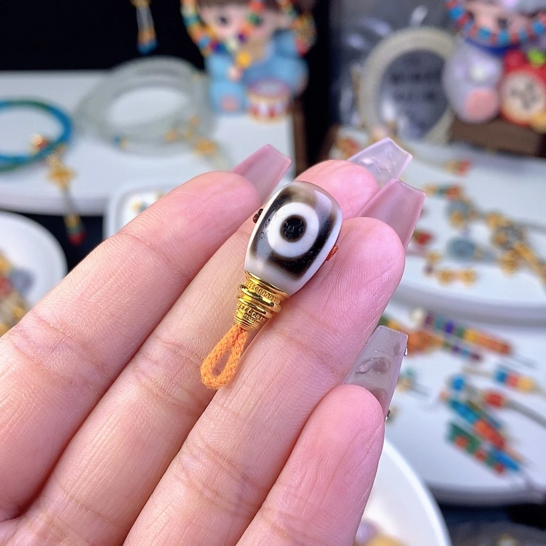 玛瑙/玉髓18K金镶嵌颈饰对孔11.8