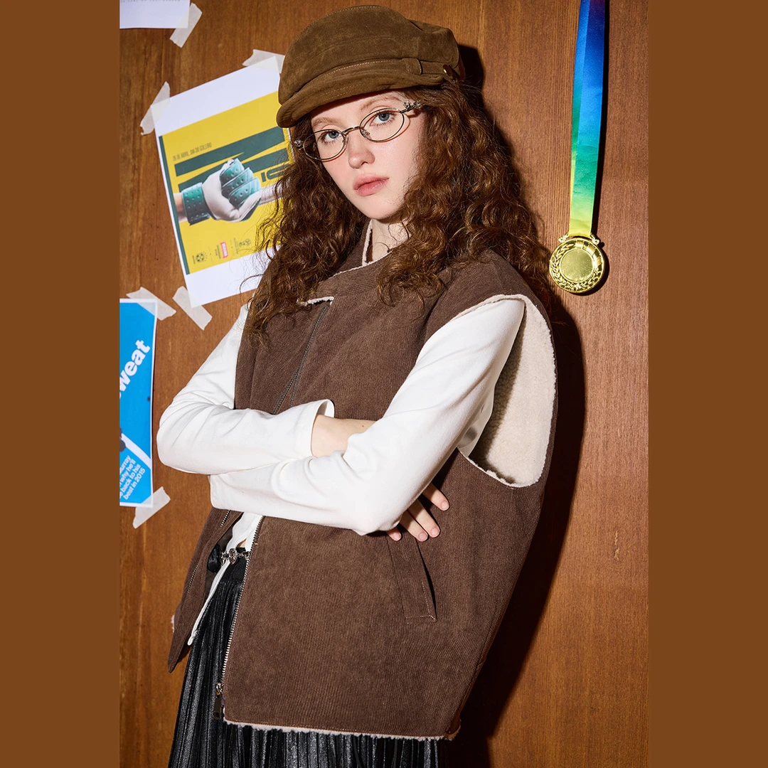 【茉茉专属】学院风圆领无袖外穿毛绒女式马夹宽松叠穿CLDK5062K