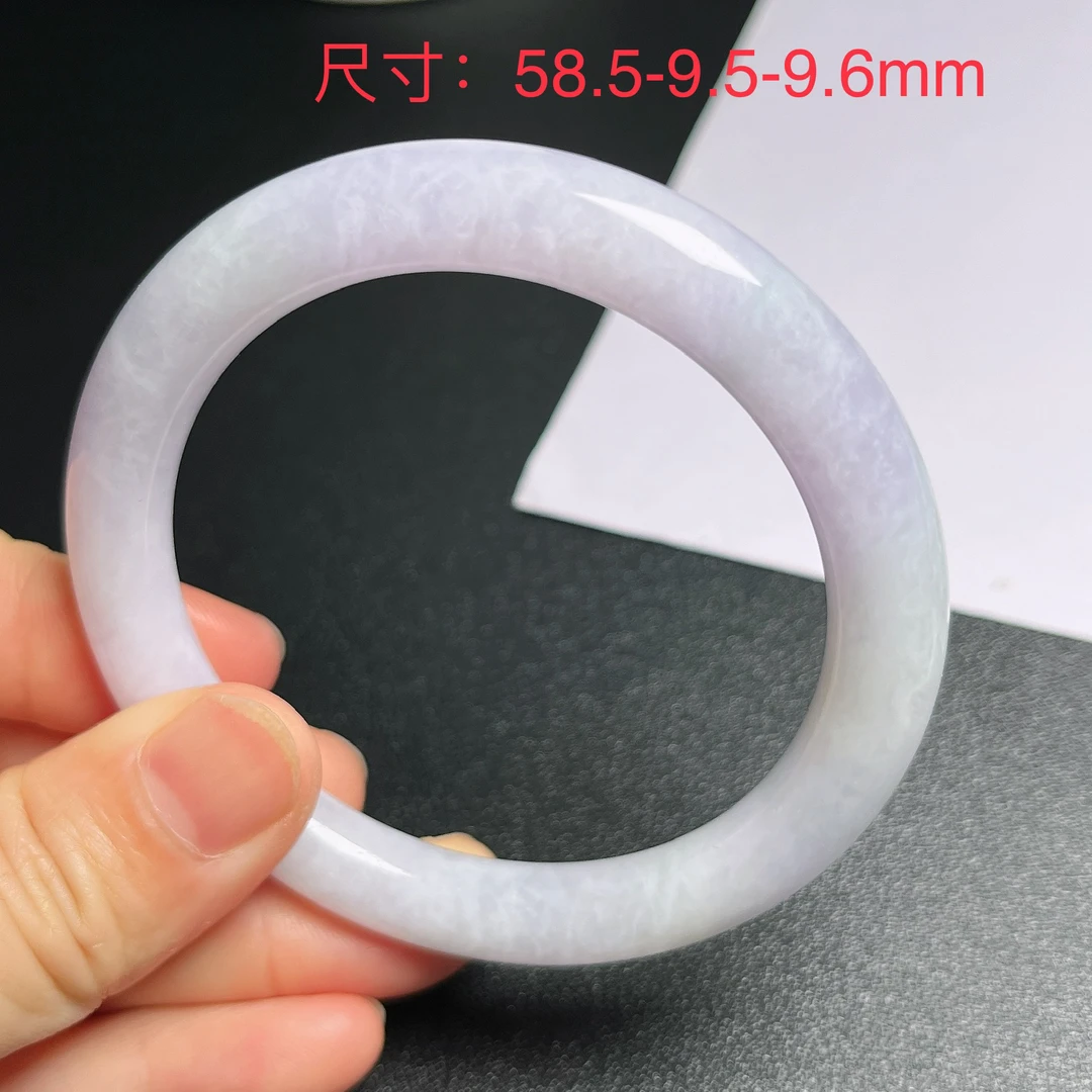 仁仁淘珠宝天然翡翠A货细糯种淡紫罗兰圆条手镯58-59圈口