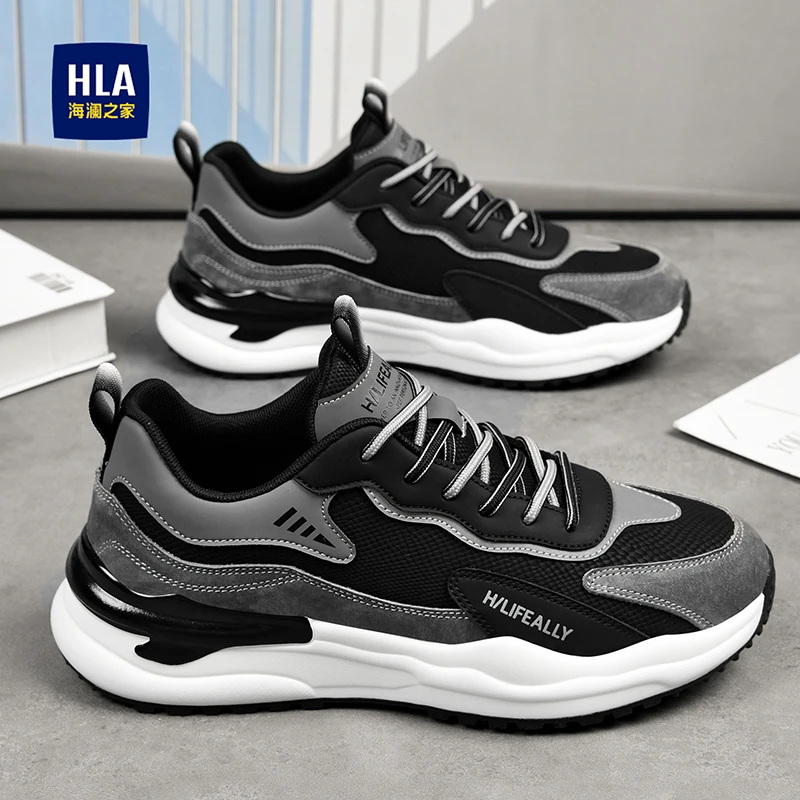 海澜之家男鞋冬季网面透气休闲运动青少年潮鞋百搭厚底跑步老爹鞋