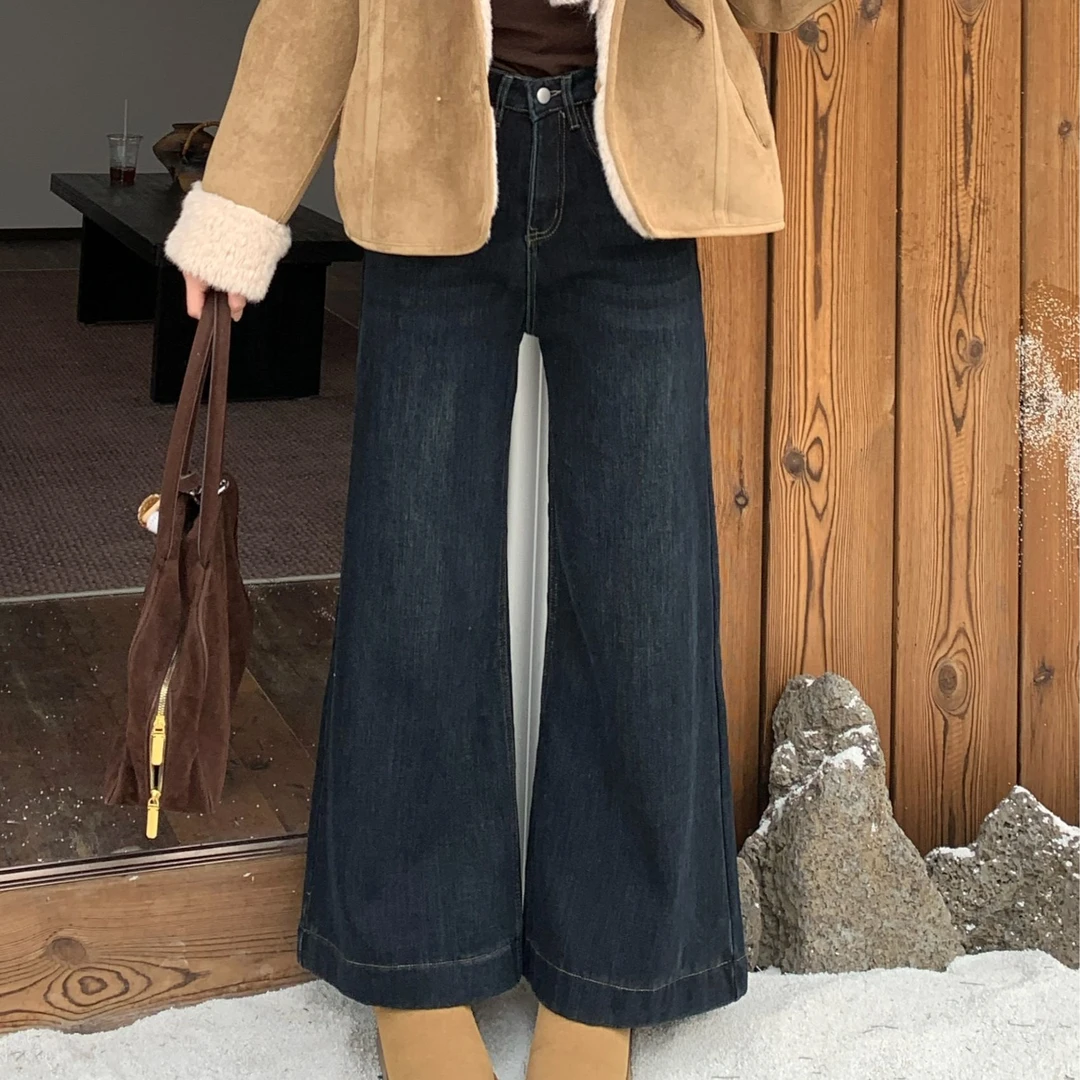 【加绒款！】慕兔法式高腰宽松阔腿牛仔裤女小个子显瘦百搭长裤子