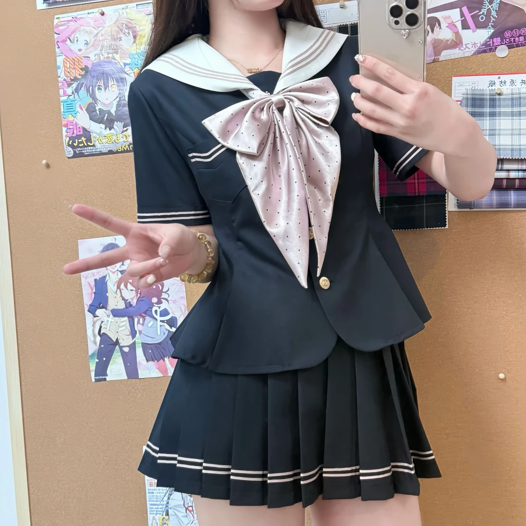 【琳希学姐]2025夏季新款原创水手服收腰上衣百褶裙日系制服套装