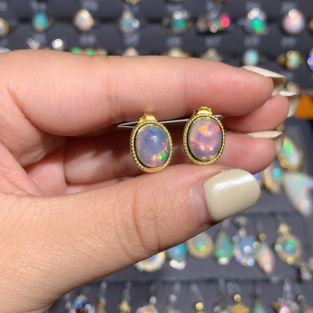 银S925镶嵌欧泊欧泊耳饰l