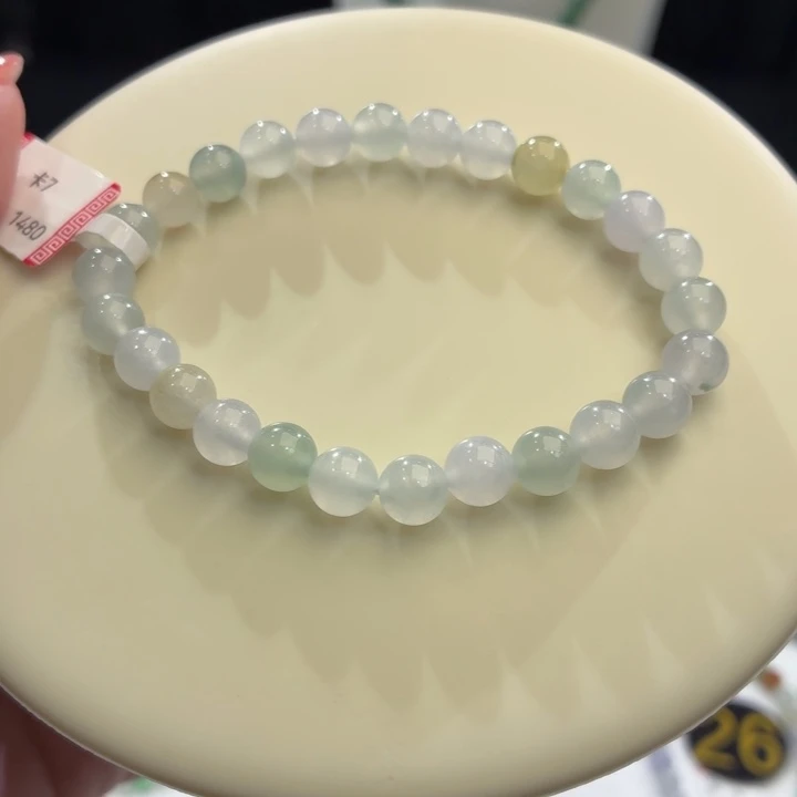 翡翠未镶嵌手链冰胶浅多宝卡7